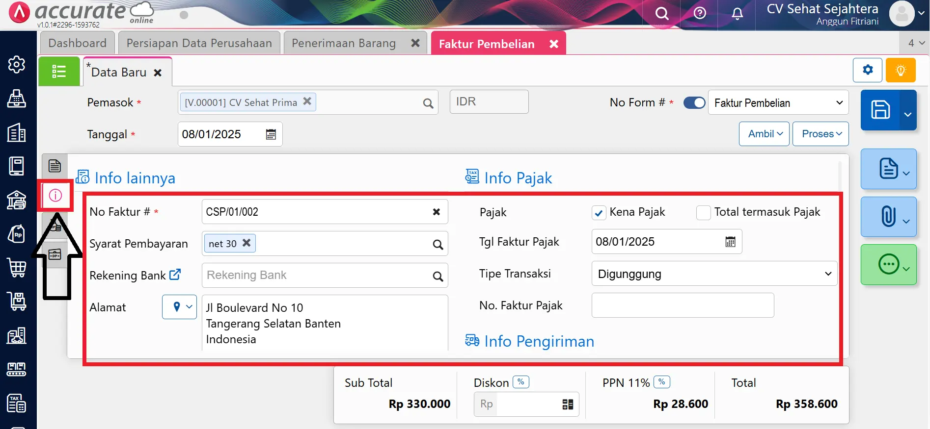 faktur pembelian berasal dari penerimaan barang